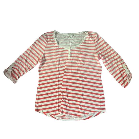 Banana Republic Pink Ombre Stripe Tee XL 3/4 Sleeve Summer Watercolor Dream - Picture 1 of 6